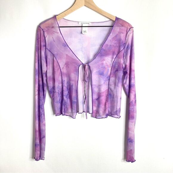 Caution To The Wind Purple Mesh Open Blouse Tie Front Medium NWOT Coverup Y2K - Picture 1 of 7